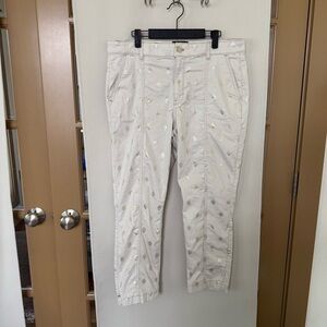 White House Black Market Womens 14 Beige Foil Print High Rise Straight Crop Pant